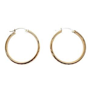 14K Yellow Gold Diamond Cut Hoop Earrings #22816